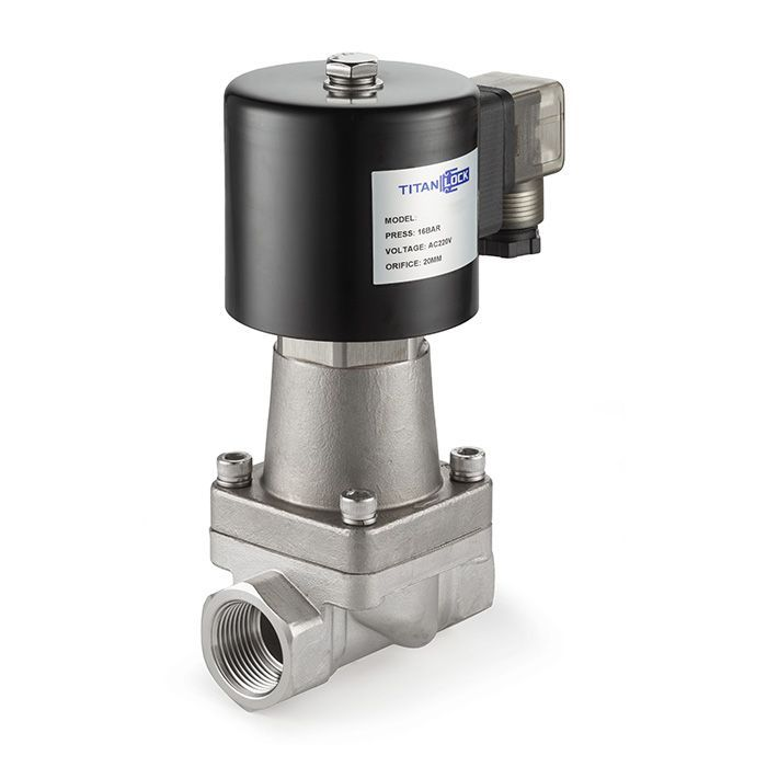 Соленоидный клапан нормально-закрытый, пилотный, 220В, PN16, Нерж.304/PTFE, DN20, TLSCP20/16PT1S TIT
