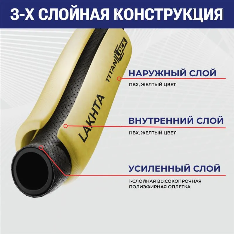 Шланг ПВХ для компрессоров "LAKHTA", желтый, вн.диам. 10мм, TL010LH TITAN LOCK