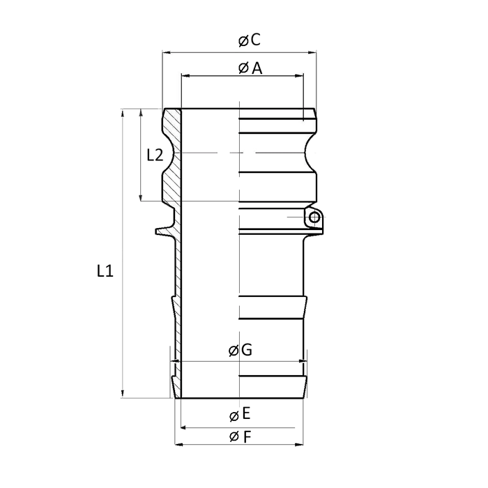 Камлок полипропиленовый тип E, ниппель с хвостовиком 1 1/4", TL125EPP TITAN LOCK