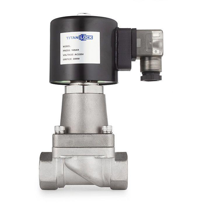 Соленоидный клапан нормально-открытый, пилотный, 220В, PN16, Нерж.304/PTFE, DN20, TLSOP20/16PT1S TIT