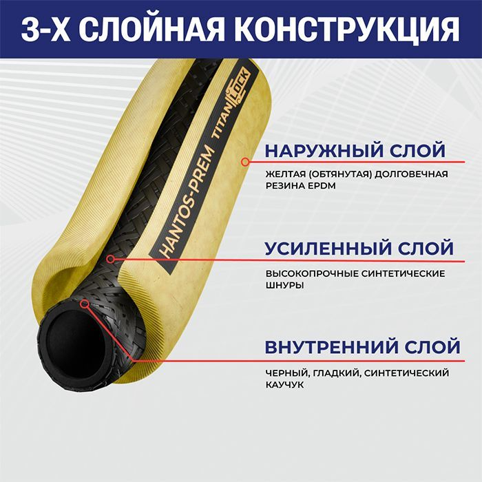 Рукав для воды и сжатого воздуха «HANTOS-PREM», желтый, вн. диам. 13мм, 28bar, TL013HS-PR TITAN LOCK