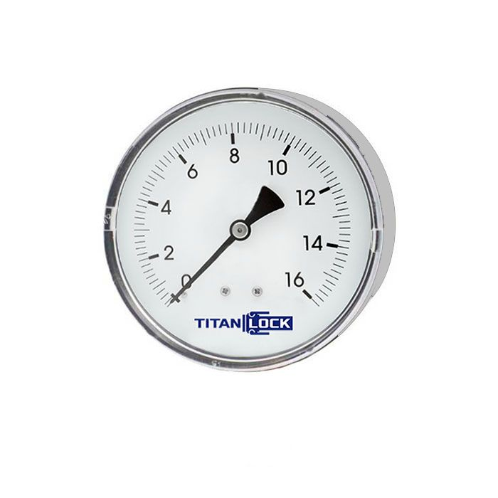Манометр нержавеющий виброустойчивый, 16/0,2 Бар, корп.100мм, креп.сзади 1/2, TLSPGV100B1/2 TITAN LO