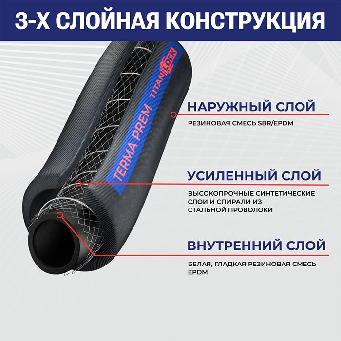Рукав для горячей воды нап-всас «TERMA-PREM», EPDM, +125C, внутр.диам. 38мм, TL038TR-PR TITAN LOCK