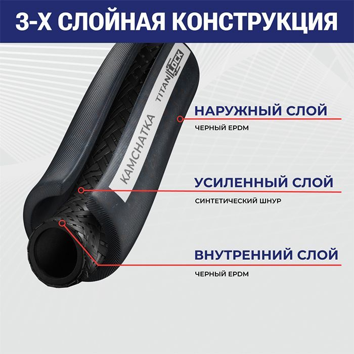 Рукав для пара и горячей воды, напорный "KAMCHATKA", вн.диам. 76мм, TL076KT TITAN LOCK