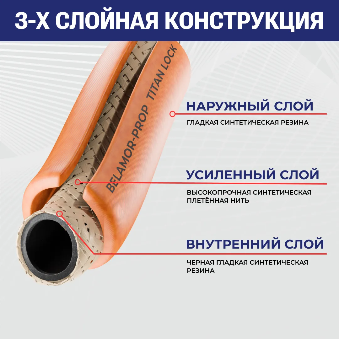 Рукав пропановый «BELOMOR-PROP», оранжевый, вн. диам. 13мм, 20bar, TL013BM-PRP TITAN LOCK